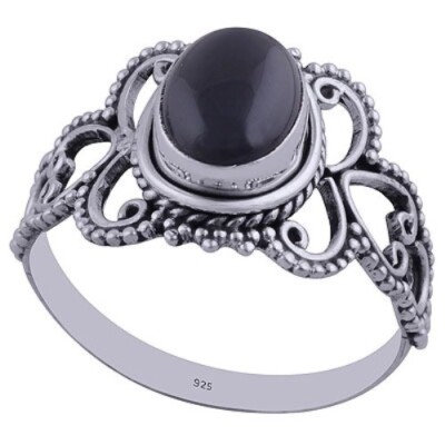 Gemifyer Ring Aus 925 Sterlingsilber Mit Schwarzem Onyx Ovalem Edelstein