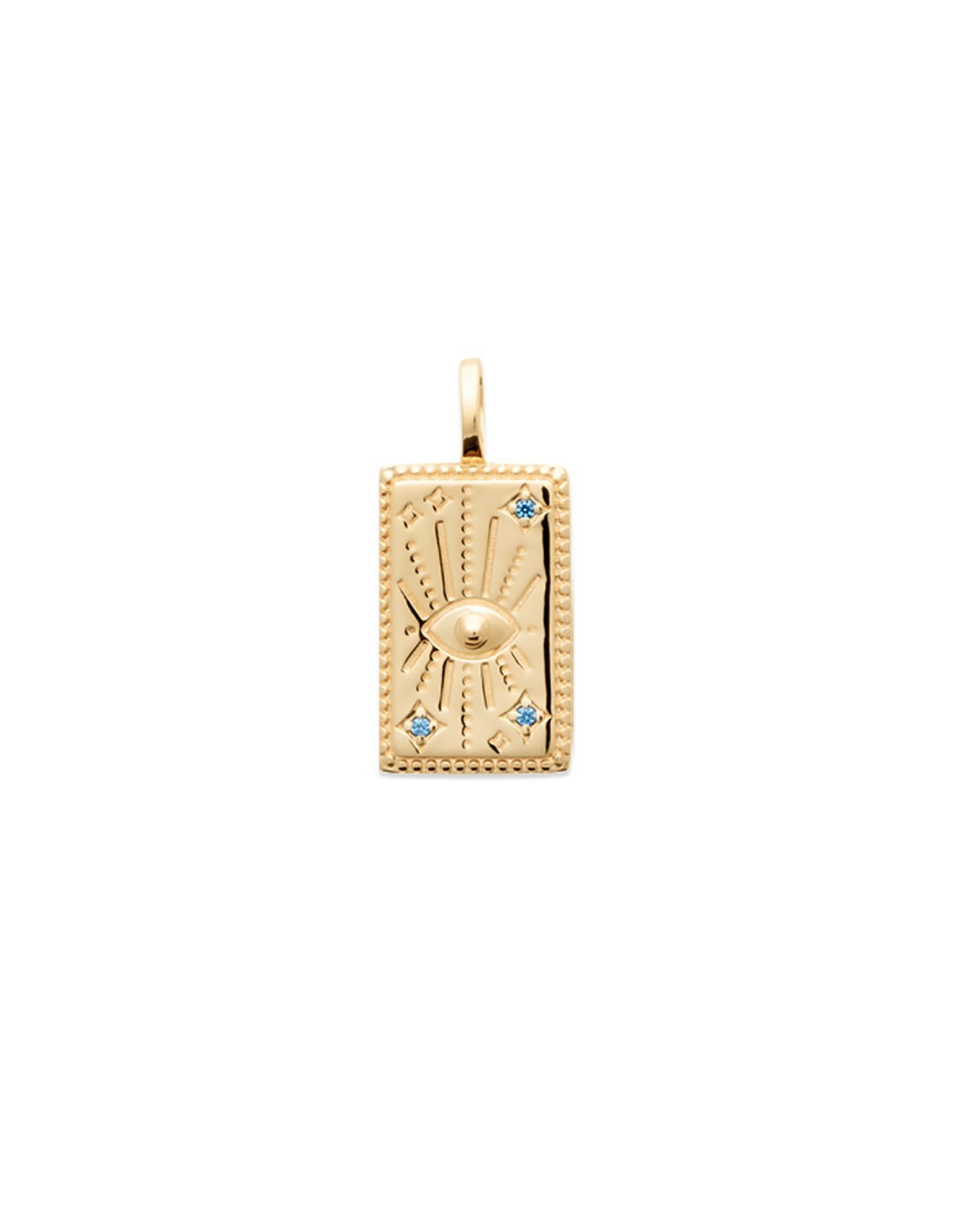 Pendentif carte tarot œil plaqué or 750 anti-ternissement aux cristaux de zircon