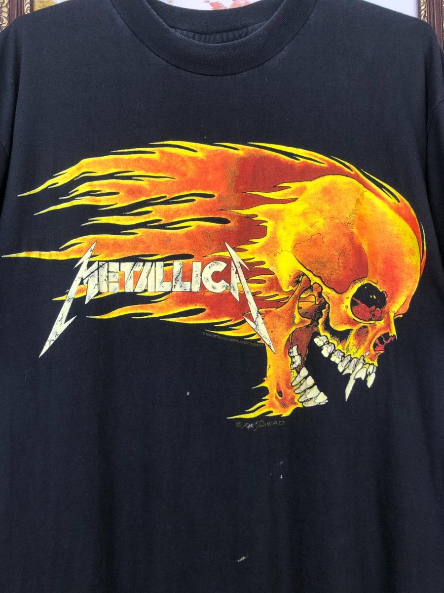 Vintage 90's 1994 Metallica Pushead Flaming Vampire Skull Shirt