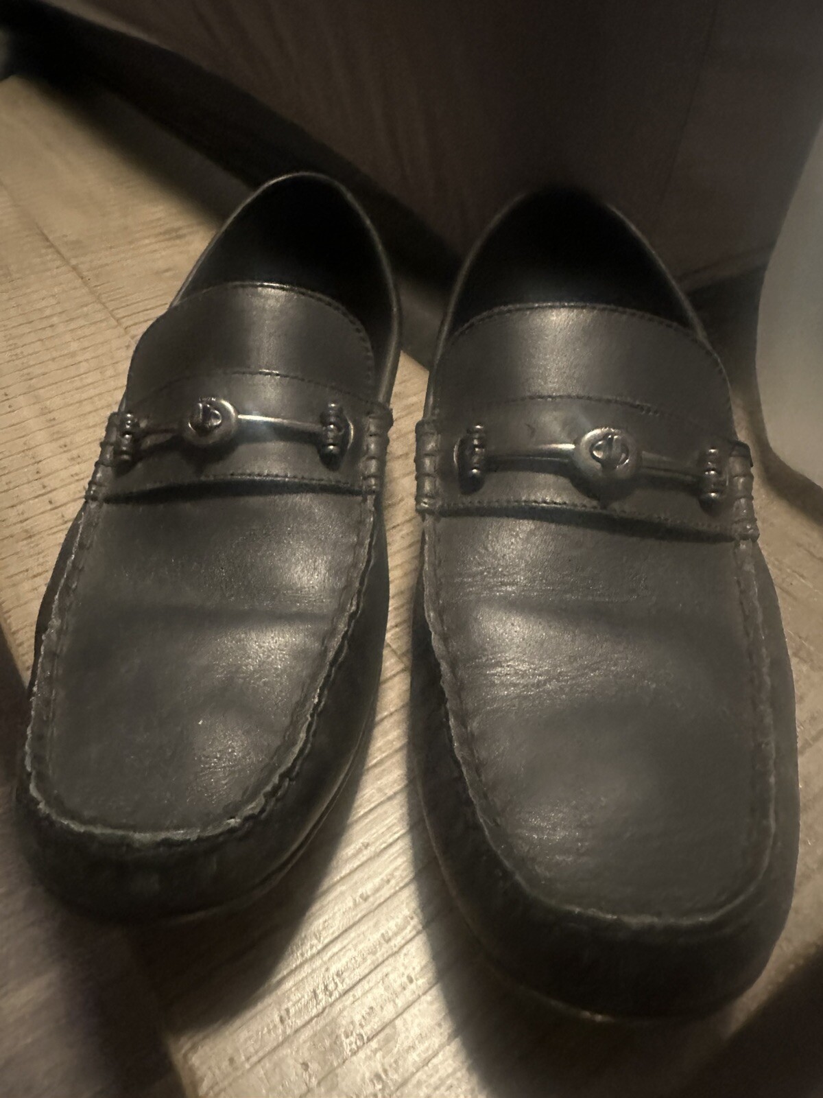 Coach K21/129  Men's Signature Leather Chain Driver Loafer Shoe BLACK US 11.5d