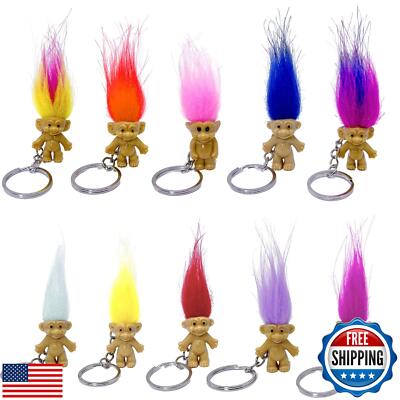 Yintlilocn 10Pack Cute TROLL DOLLS Key ring Crazy Colour Hair Figurine Kids T