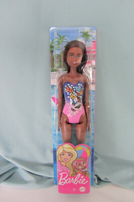 Mattel Barbie Doll Polynesian Tan Long Brown Hair Bathing Suit Butterflies  NIB