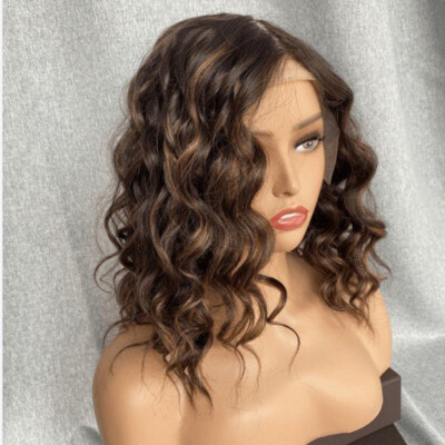 Ombre Brown Highlight Blonde Brazilian Remy Human Hair 13X4 Lace Front Wigs Wavy