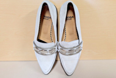 Toga Pulla Ivory Loafers (EU 36) with Stunning Silver Metallic Details
