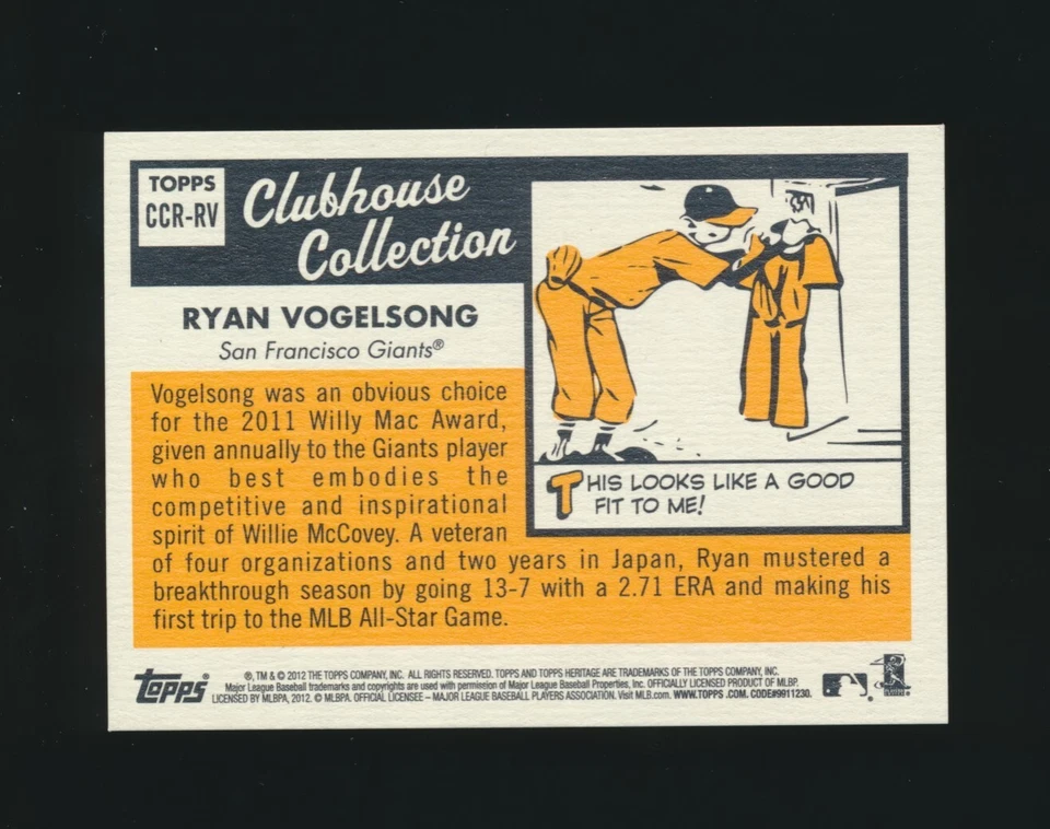 2012 Topps HERITAGE Clubhouse Collection -RYAN VOGELSONG (San Francisco Giants) - Image 2 of 2