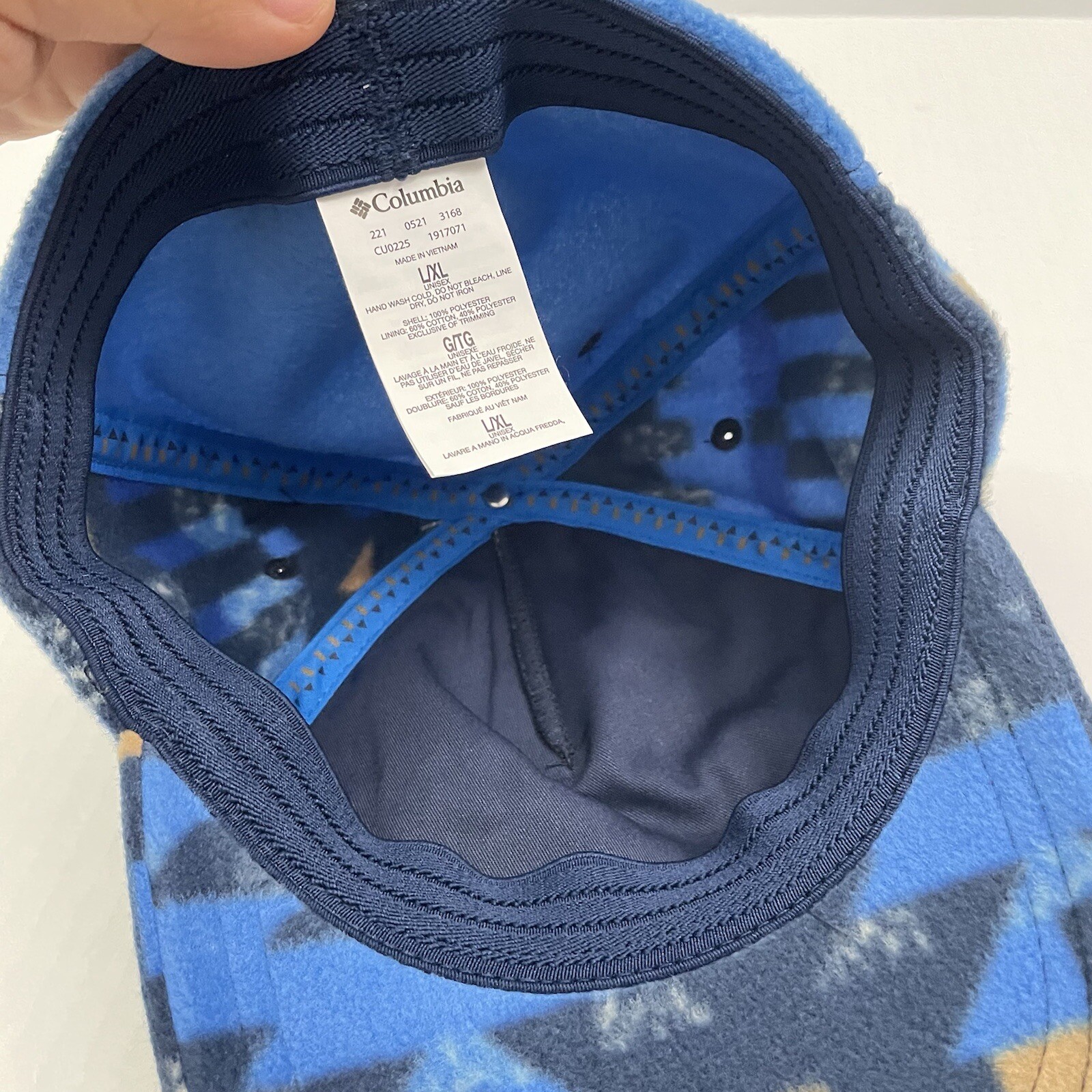 40 Size L / XL Columbia Fleece Hat Cap Flexfit Curved Bill Brim Blue