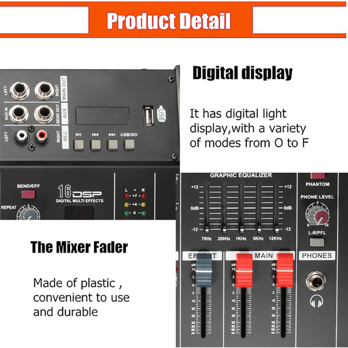 4 Channel Power Mixing Amplifier 2000W Professional Powered DJ Mixer