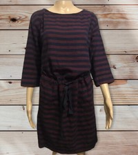 Gap Maroon & Navy Blue Striped Dress With Tie Belted Waist Women’s Small EUC!
