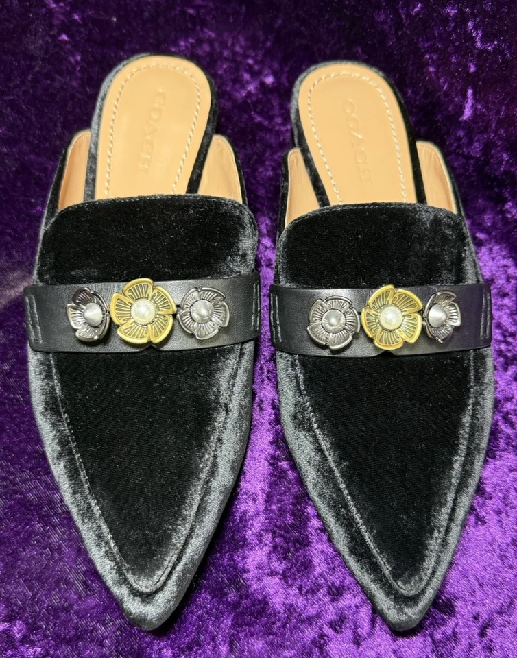 Zapatos Coach para mujer 9,5 negro terciopelo rosa té nova mocasín tobogán G3099 Foto 4 de 4