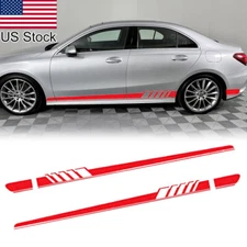 Universal 88'' Red Sport Racing Stripes Car Side Skirt Vinyl Decal Sticker 2x