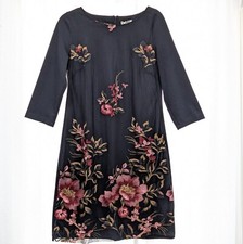 Marisa & Marie Dress Large Black Embroidered Floral Sheer Overlay 3/4 Sleeve