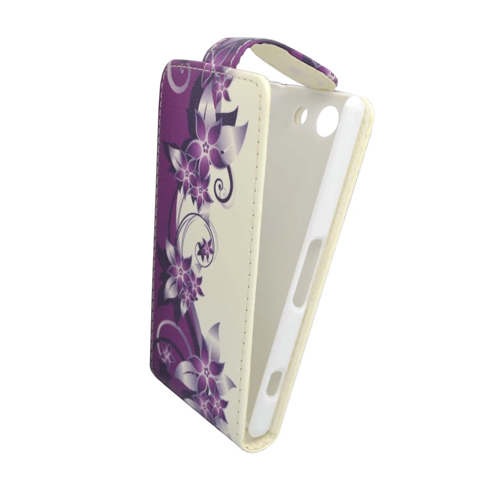 CASE FOR SONY XPERIA Z3 COMPACT PURPLE CREAM FLOWER FLIP PU LEATHER POUCH COVER - Image 2 of 4