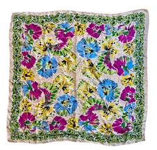 Floral Spring Scarf Pretty Flowers Head Wrap Pink Green Yellow Blue 34 X 35 Hole