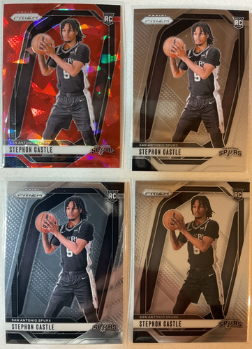 LOT X4/2025 PANINI NBA/STEPHON CASTLE#234/1 RED ICE/3 BASE ROOKIE CARDS SPURS