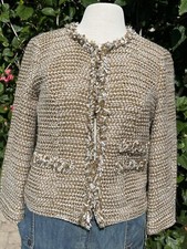 CAbi Tweed Jacket Gold Ruffle Women's Medium Blazer Phoebe Boucle Cropped