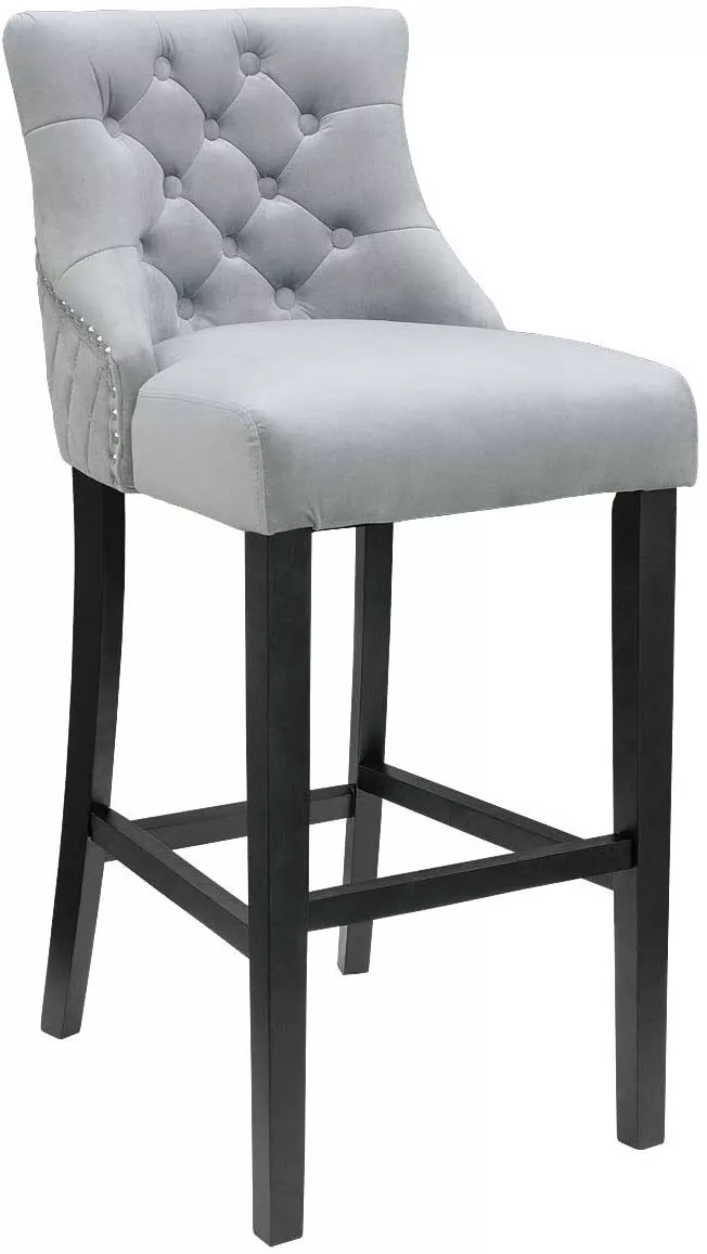 Febland Victoria Velvet Bar Stool Leg Wooden Black Light Grey