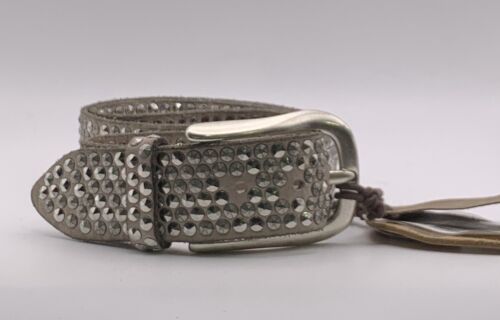 NEW Authentic Leather B.Belt Handmade in Germany Mod. BB0225 BEIGE with rivets - Afbeelding 1 van 5