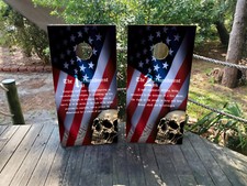 FADEPROOF Cornhole Board Wraps Laminated / 1st 2nd Amendments Skull /
