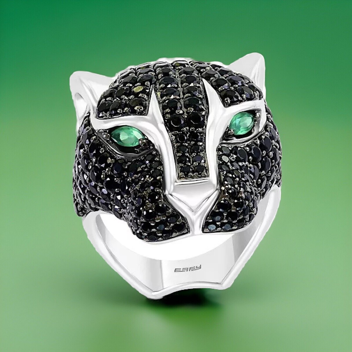 NEW! Effy Sterling Silver, Black Spinel ,Green Onyx Panther Ring /Sz  7/$1,400