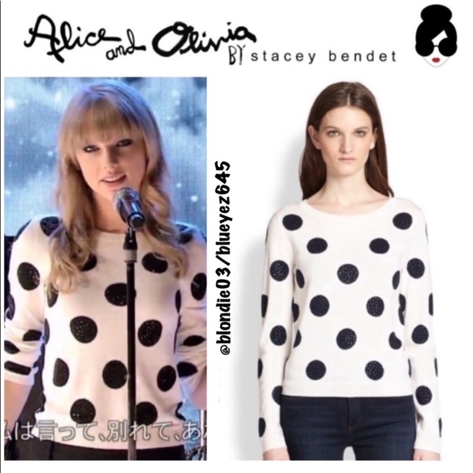 Alice + Olivia Celyn rhinestone polka dot sweater… - image 1