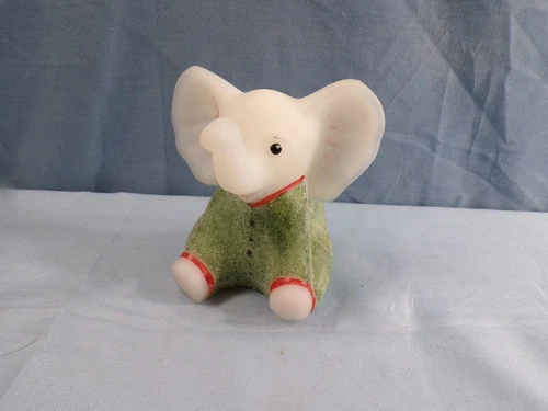 Fenton Hand Painted Satin Glass Sitting Elephant Figurine - Green Pajamas