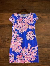 Lilly Pulitzer XS Short Sleeve Blue EELECTRIC MARLOWE DRESS 100% Pima Cotton