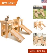 Extra Large Wooden Rabbit Castle Hideaway Tunnel and Bed Small Animal Hideawa...