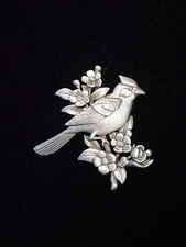 "JJ" Jonette Jewelry Silver Pewter 'Cardinal Floral' Pin