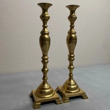 Vtg Tall Ornate Brass Plated Table Top Candlestick Pair Victorian Traditional