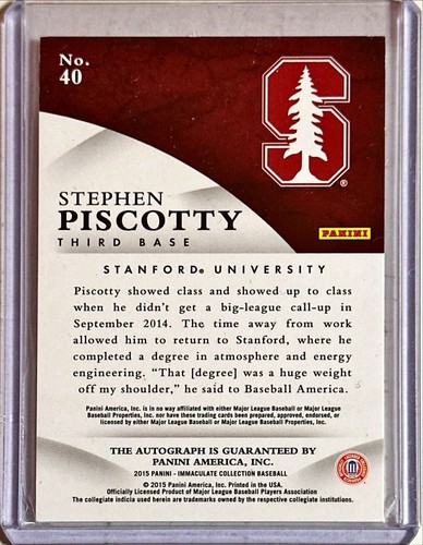Stephen Piscotty 2015 Immaculate Collection Collegiate Ink Auto #40 47/79 - Picture 2 of 2