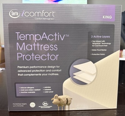 Serta iComfort King Mattress Protector TempActiv Cooling Waterproof NEW Sealed!