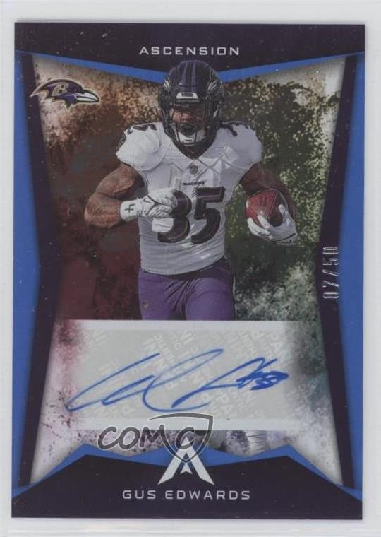 2022 Panini Chronicles Ascension Blue 7/50 Gus Edwards #ASC-GUE Auto 0zu6