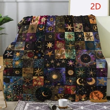 1pc Flannel Blanket -Soft Warm All-Season Throw with Celestial Star & Moon Print