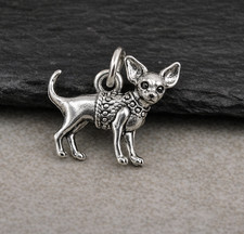 Dije Chihuahua de plata - Colgante de perro de dos caras - Joyería de cachorro de raza pequeña