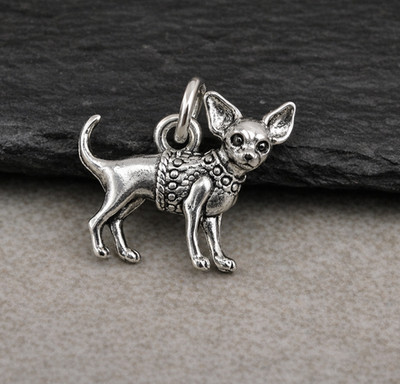 Silver Chihuahua Charm - Two-sided Dog Pendant - Small Breed Puppy Jewelry