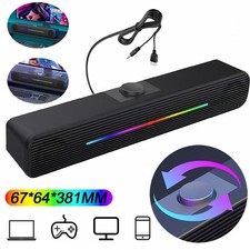 USB 3.5mm Wired TV Soundbar Speaker 6D Sound Bar Home Subwoofer Black RGB LED