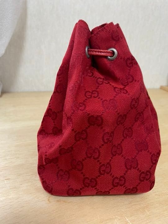 GUCCI Mini Drawstring Pouch Red Leather Used Comp… - image 3