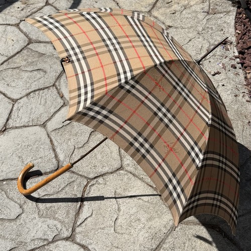 Original Burberry Plaid Paragon Fox and Co LTD Wood Handle Slim Umbrella England