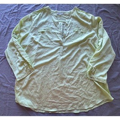 Calvin Klein Womens 3X Lime Green Roll Tab Sleeve Utility Tunic Blouse Top