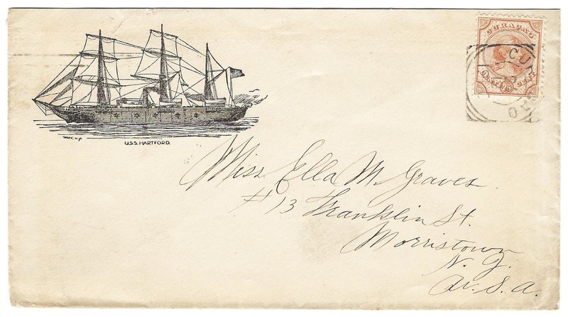 1904 Curacao 25c on USS Hartford illustrated cover used to the US