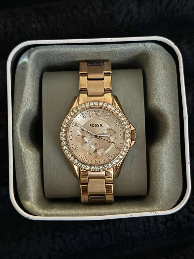 Fossil Watch Riley Women\'s Beige Gold Crystal Bezel Analog Dial Quartz Wristwatc Fossil Riley Women main image 2