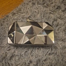 Women Lattice Pattern Metal Handbag Chain Geometric Evening Clutch Purse