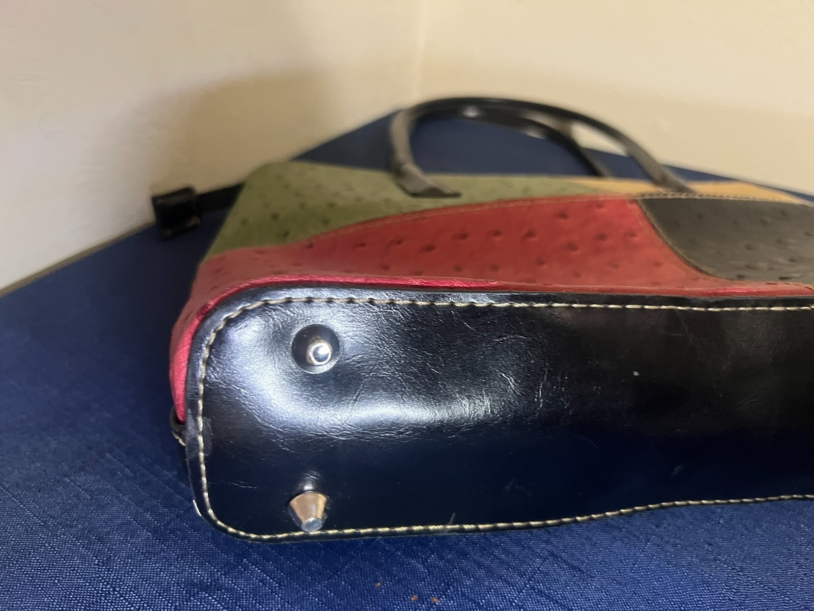 Faux Leather Patchwork Multicolored Zippered Hand… - image 11