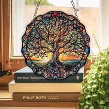 Tree of Life Suncatcher Stained Glass Window Hanging,Handmade Stained Glass