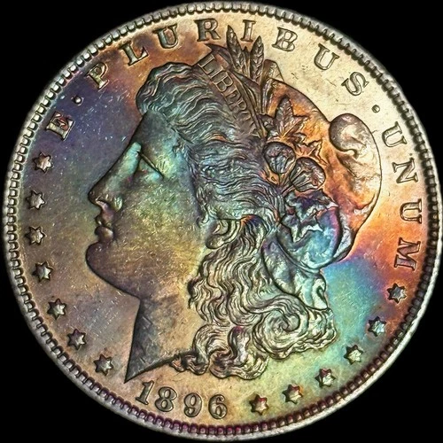 1896 Morgan Silver Dollar $ Coin Superb Gem BU Rainbow Toned Beauty Toning