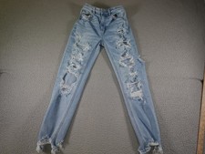 American Eagle Mom Jeans Womens 00 Blue Light Wash Stretch Distressed