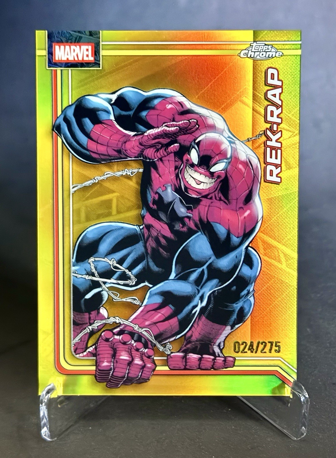 2026 Topps Chrome Marvel Rek-Rap #095 Yellow Refractor /275 Spider-Man
