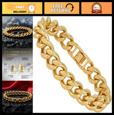 15mm Miami Curb Cuban Link Chain Bracelet - 24k Gold Plated, USA Made, Lifetime
