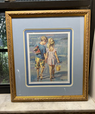 Lucelle Radd Lithograph YOUNG LOVE Signed Beach Art Framed 16.5 x 18.5"