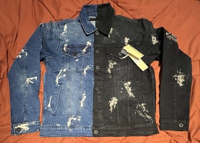 KDNK Designer black and blue split denim jacket Men s Size Large (New) Ships Now